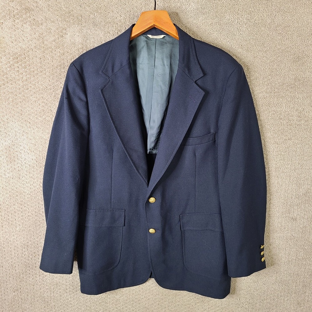 Vintage Traditionalist Jacket Mens 44R Blue Sport Coat Gold Buttons‎ USA Made
